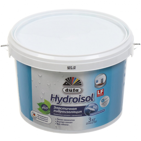 Гидроизоляция Düfa, Hydroisol, гидроизоляционная, эластичная, 3 кг